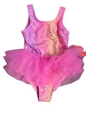 Wonder Nation Ombre Mermaid Tutu Swimsuit UPF 50+ Pink Purple Silver Sz 18M NWT